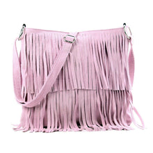 Load image into Gallery viewer, Italian Suede Leather Fringed Shoulder Crossbody Bag: Pink