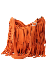 Load image into Gallery viewer, Italian Suede Leather Fringed Shoulder Crossbody Bag: Orange