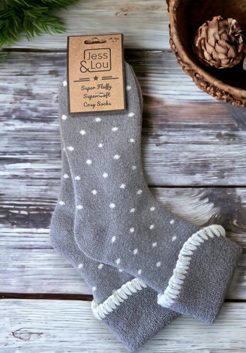 Super Cosy Dotty Cuff Socks : Grey