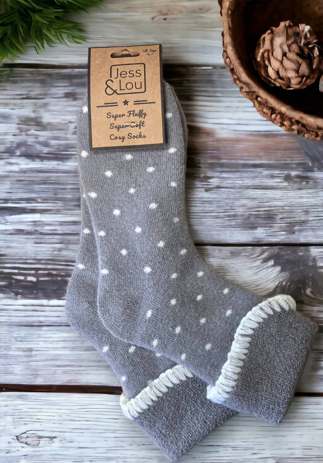 Super Cosy Dotty Cuff Socks : Grey