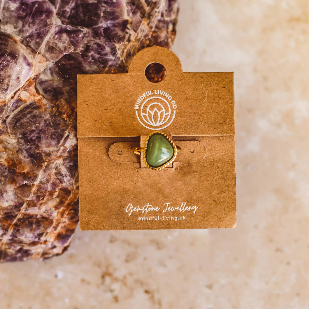 Heart-Shaped Gemstone Ring 18K Gold-Plated | Adjustable : Green Aventurine