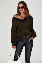 Load image into Gallery viewer, Wool Blended V Neck Jumper In Brown&amp; Black Polka Dot: Brown / OneSize