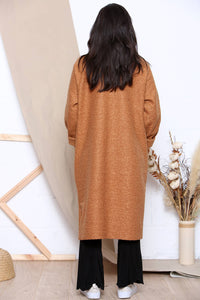 long sleeve open winter coat: Brown