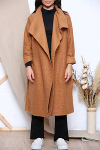 long sleeve open winter coat: Brown