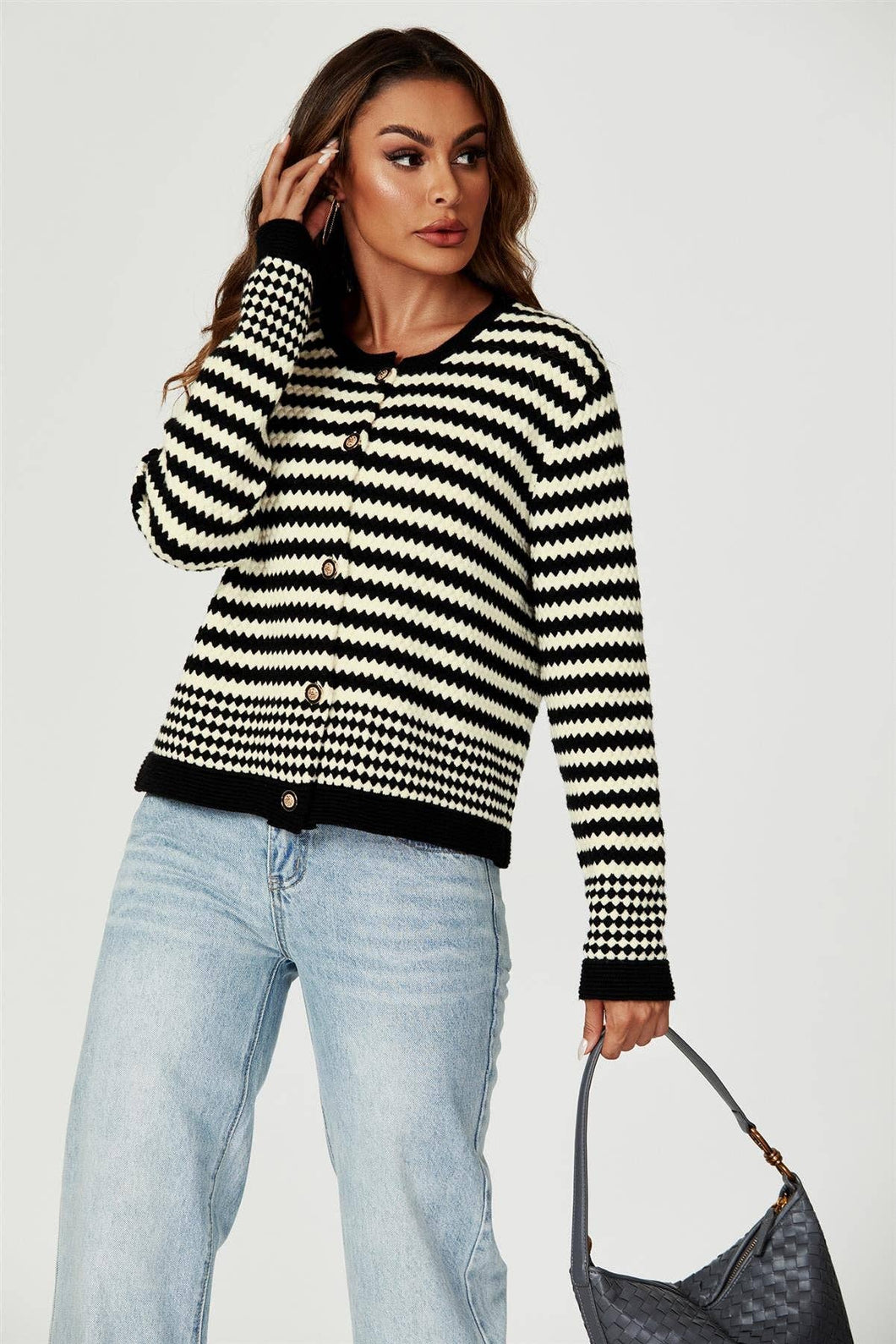 Geo Pattern Knitted Cardigan In Black: Black / OneSize