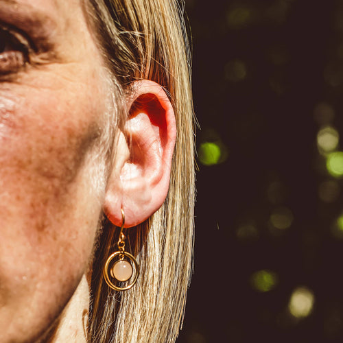 Crystal Hoop & Dangle Earrings – 18K Plated: Rose Quartz