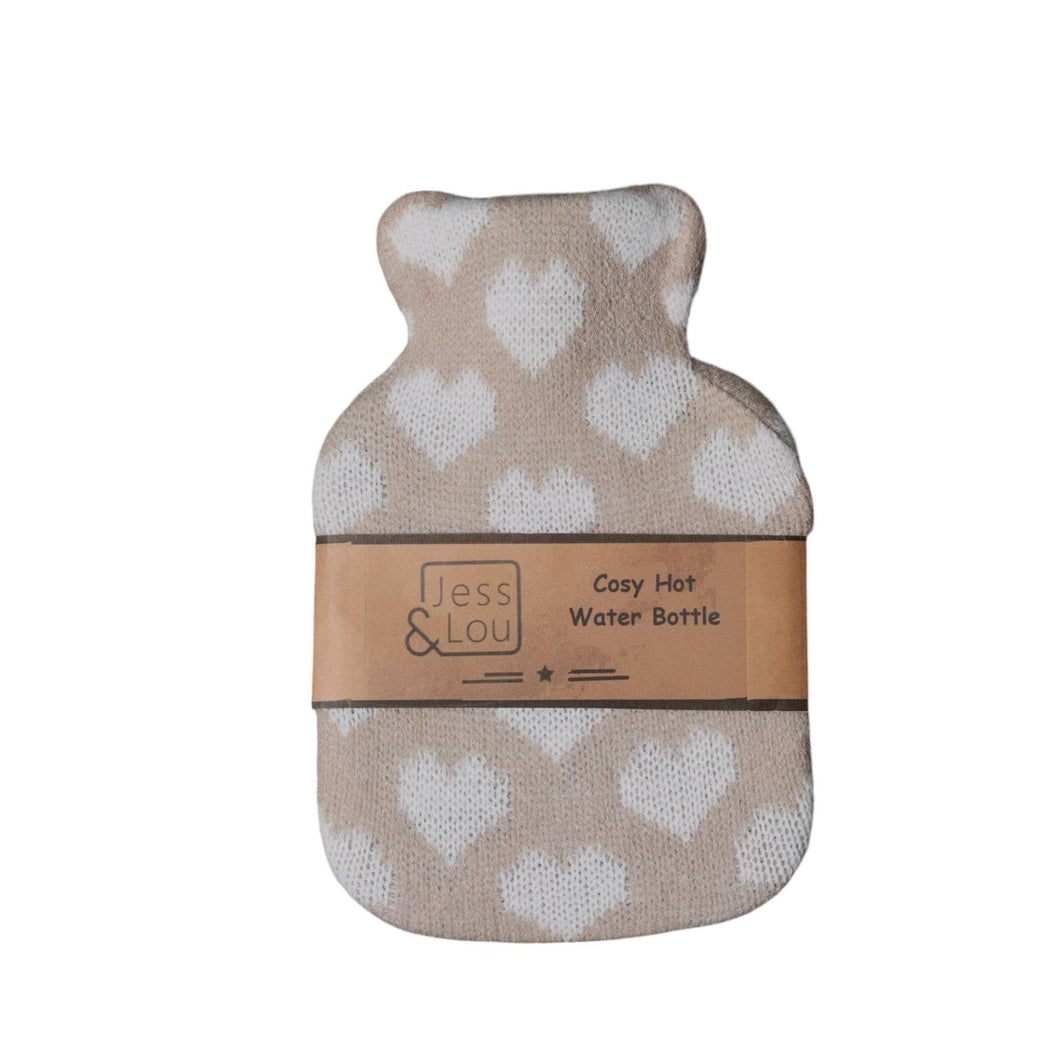 Taupe & White Hearts Mini Hot Water Bottle CC102
