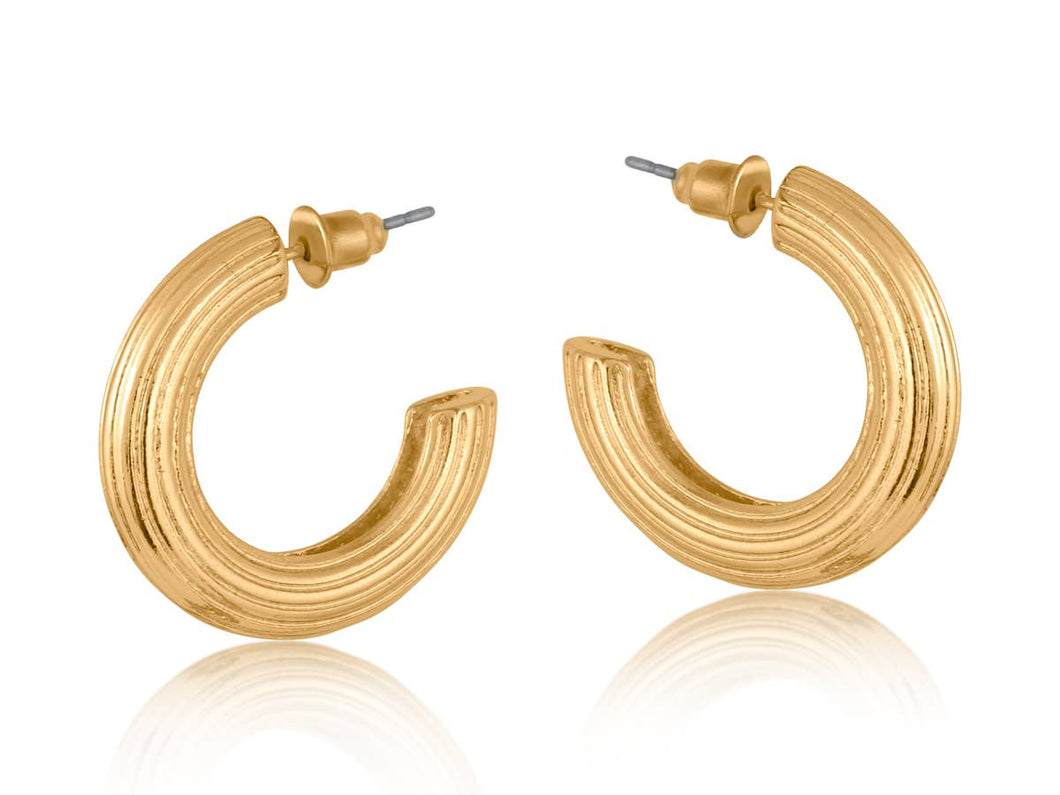 Big Metal London Atalanta Textured Hoop Earrings: GOLD