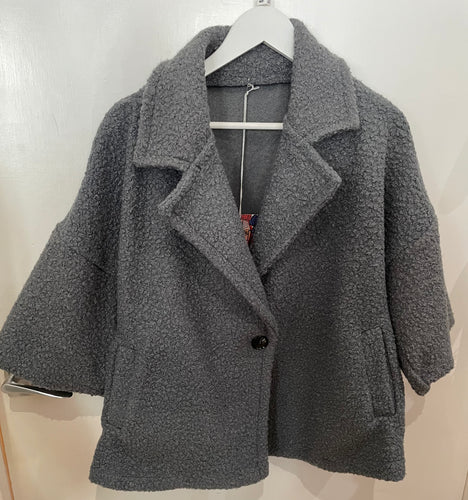 Grey Boucle Jacket 3/4 Sleeves One Size