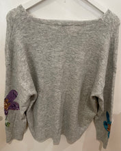 Load image into Gallery viewer, Grey Sequin Flower Jumper One Size