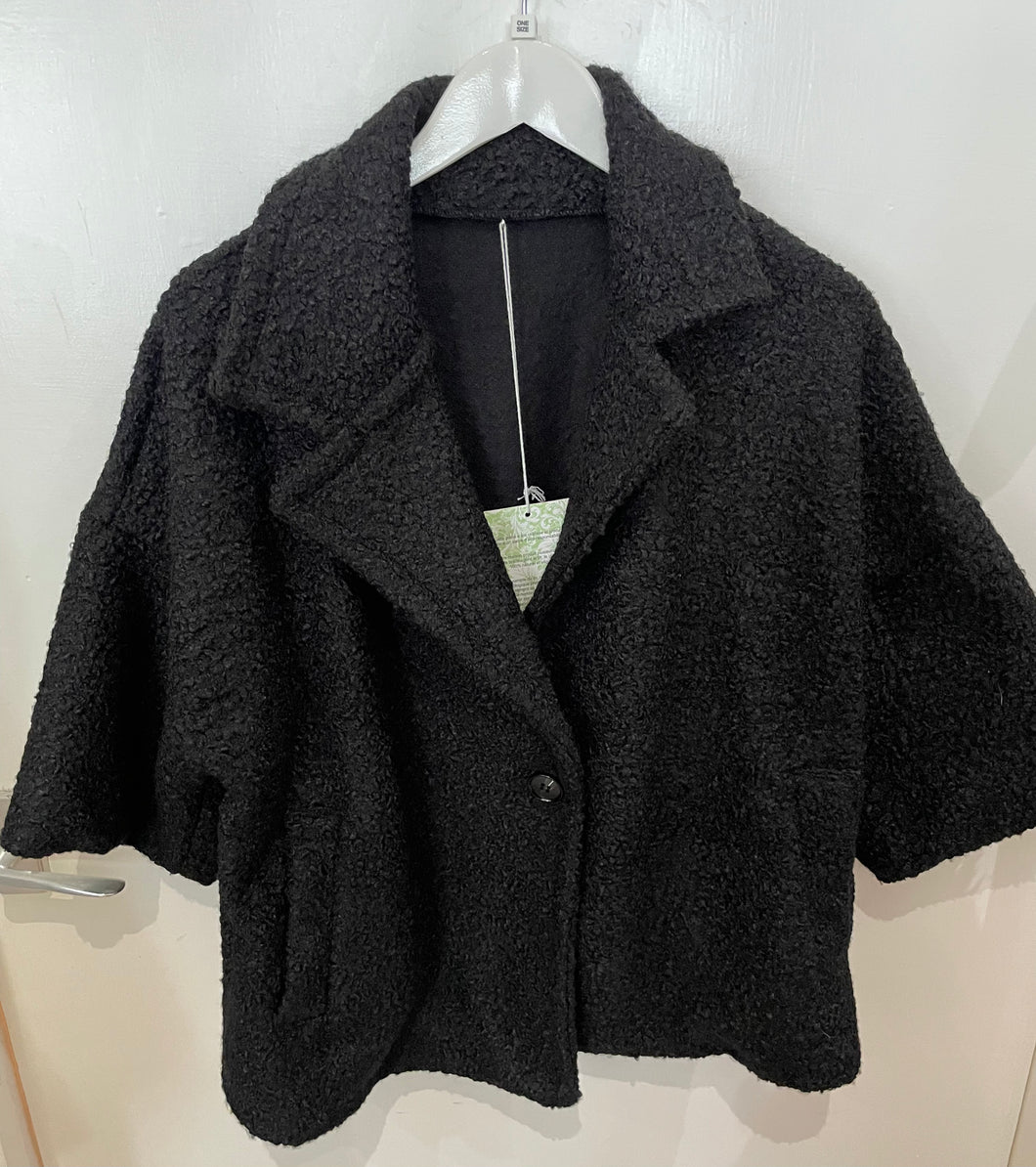 Black Boucle Jacket 3/4 Sleeves One Size