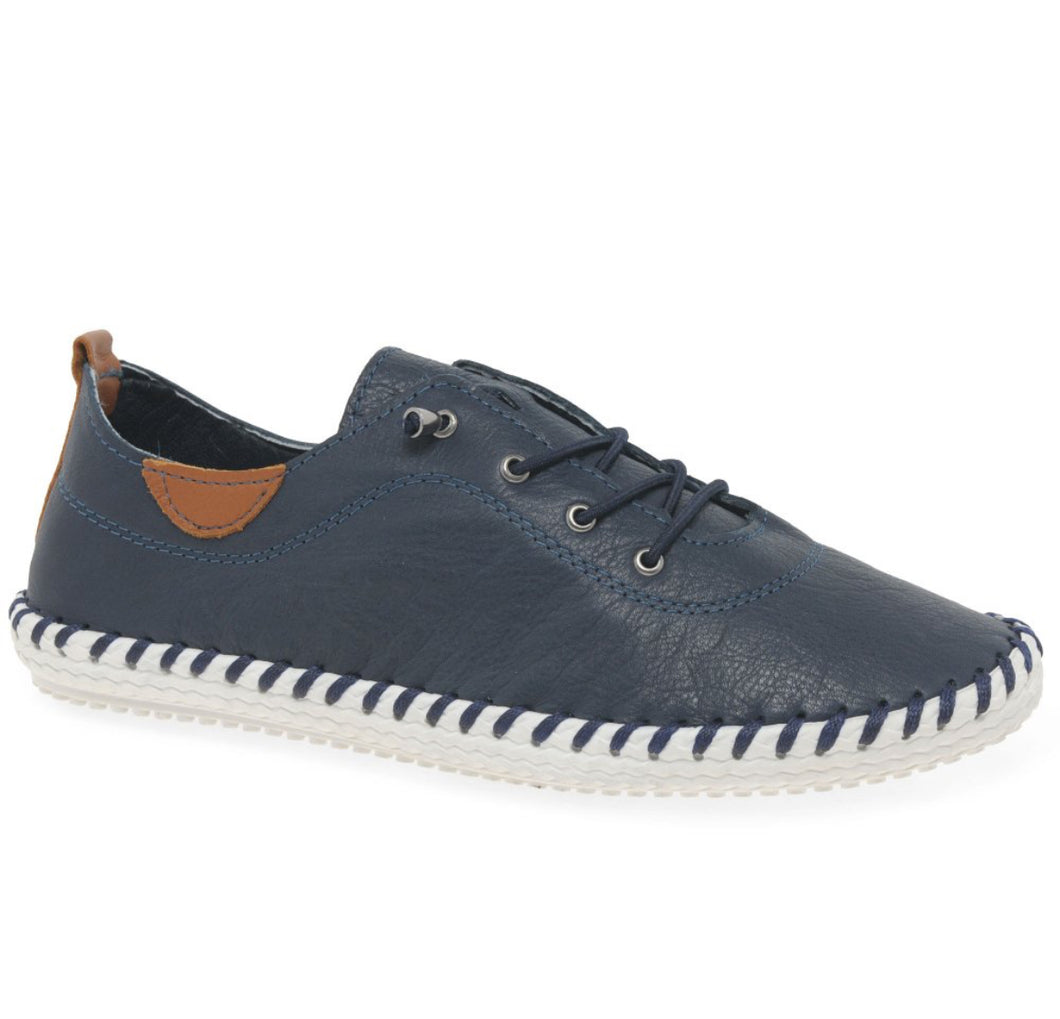Lunar St Ives Leather Plimsoll navy