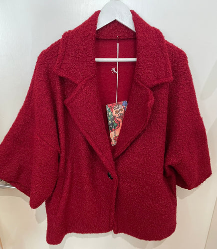 Dark Red Boucle Jacket 3/4 Sleeves One Size