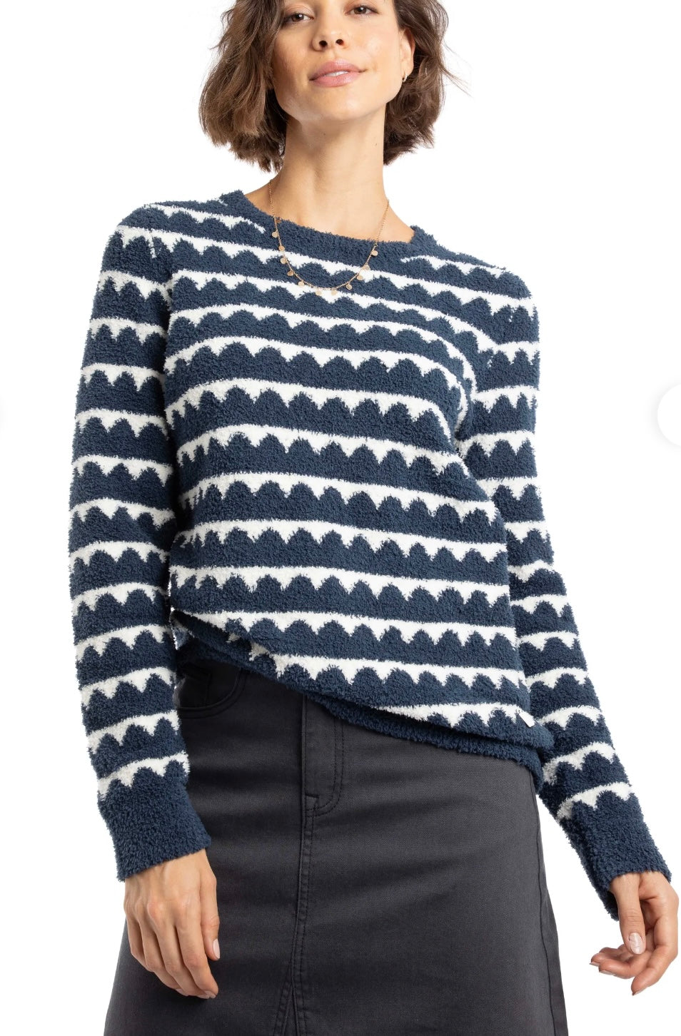 Weird Fish Tyla Cosy Scalloped Jumper Navy