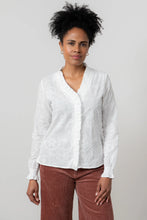 Load image into Gallery viewer, Lily &amp; Me Kit Ruffle Embroidered Blouse White