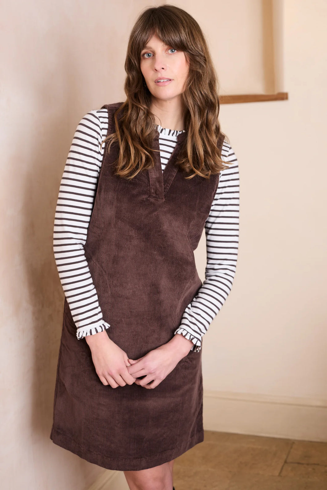 Lily & Me Belle Stretch Jumbo Cord Dress Chocolate