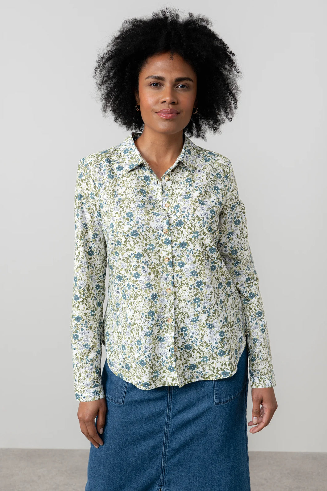 Lily & Me Patsy Ditsy Print Organic Cotton Shirt Moss