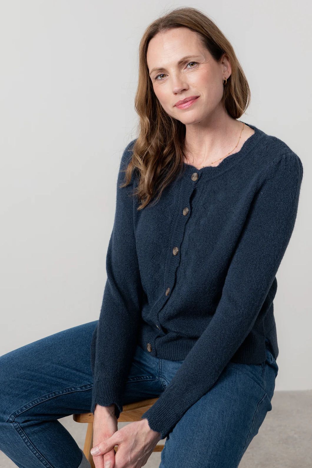 Lily & Me Layla Pointelle Knit Cardigan Navy