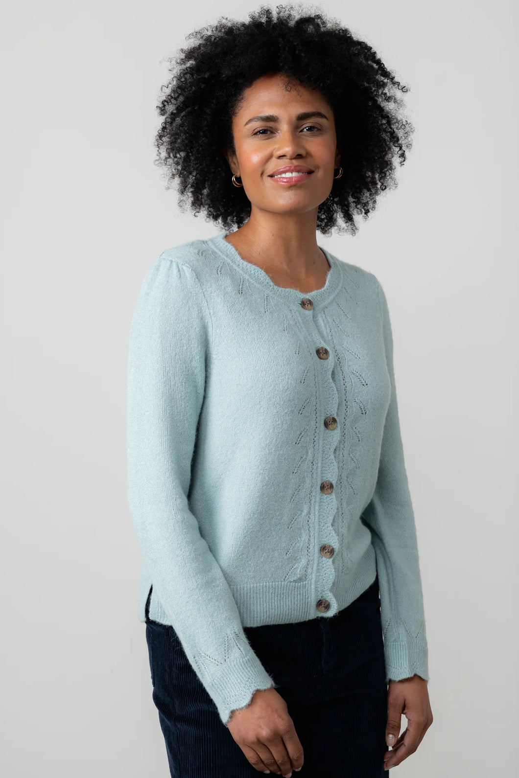 Lily & Me Layla Pointelle Knit Cardigan Ice Blue