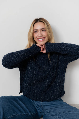 Lily & Me Elspeth Cable Knit High Neck Jumper Navy