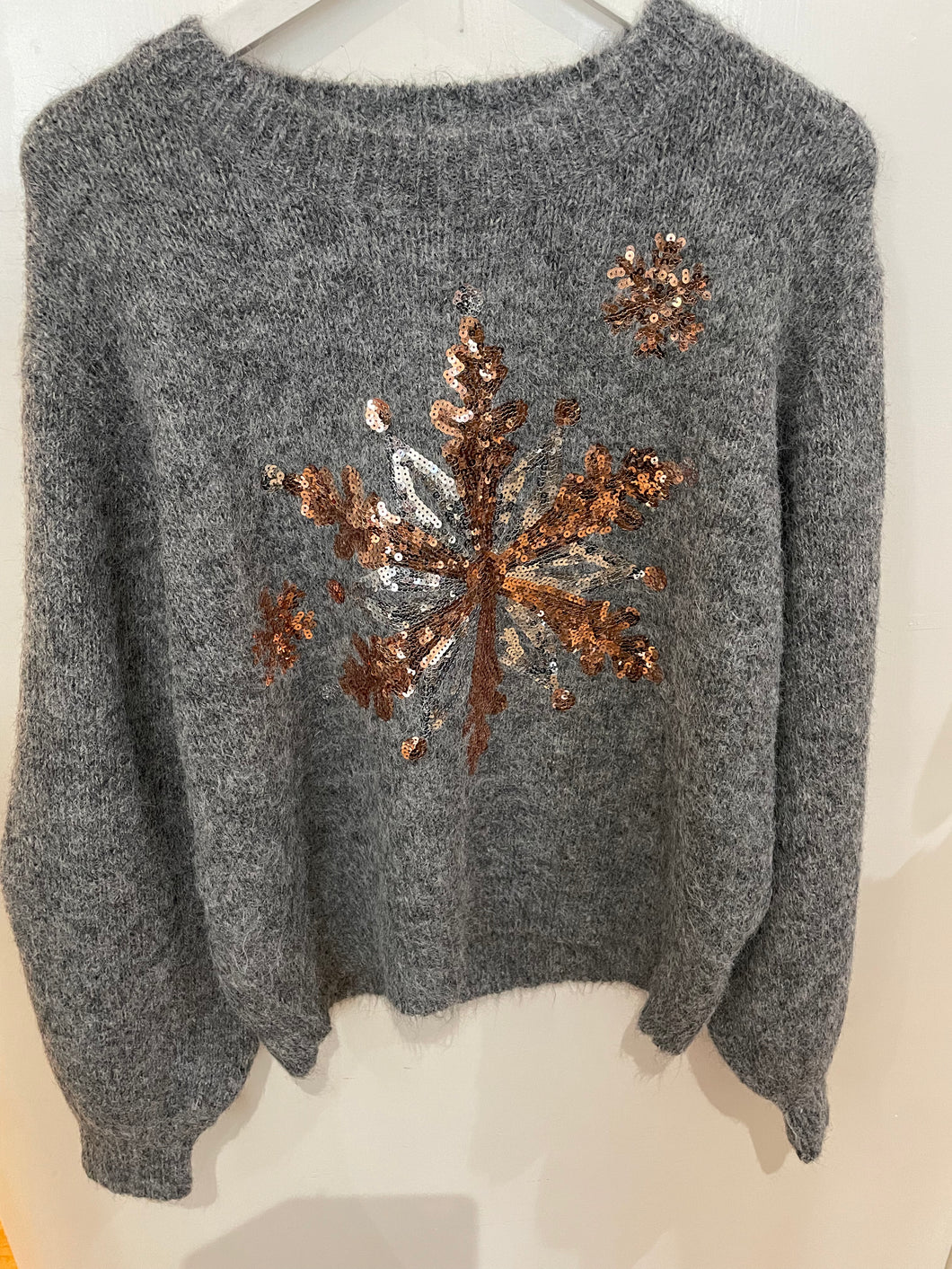 Grey Sequin Snowflake Jumper One Size