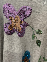 Load image into Gallery viewer, Grey Sequin Flower Jumper One Size