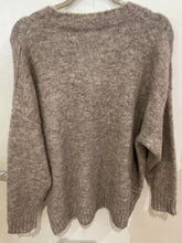 Load image into Gallery viewer, Taupe Soft V Neck Jumper with Lace Trim One Size