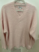 Load image into Gallery viewer, Soft Pink V Neck Jumper with Lace Trim One Size