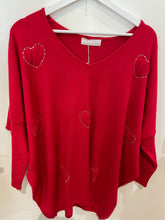Load image into Gallery viewer, V Neck Red Heart Embellished Jumper One Size