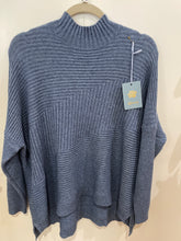 Load image into Gallery viewer, Blue Ribbed High Neck Jumper One Size