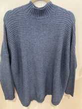 Load image into Gallery viewer, Blue Ribbed High Neck Jumper One Size
