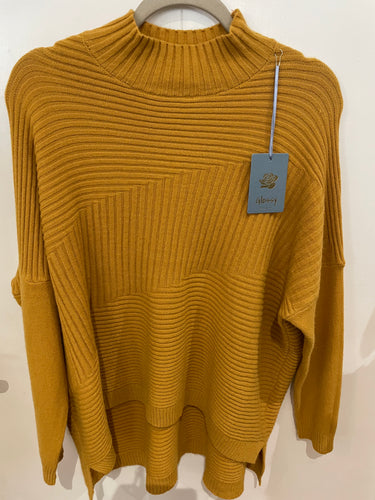 Mustard Ribbed High Neck Jumper One Size