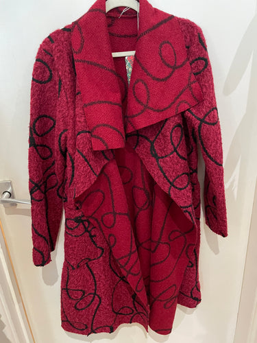 Beautiful Waterfall Coat One Size Red with Black Swirl Design