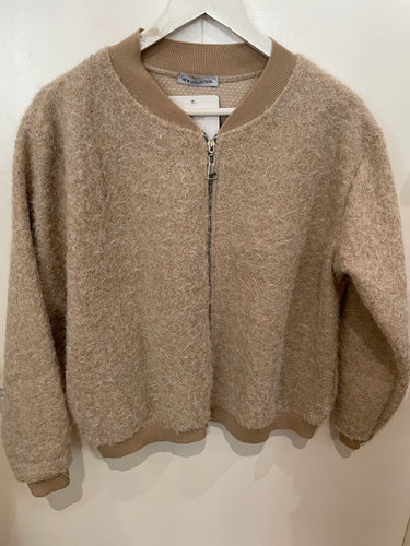 Cream Textured Bomber Jacket One size