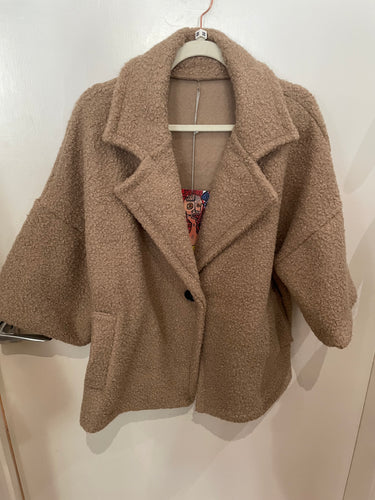 Beige Boucle Jacket 3/4 Sleeves One Size