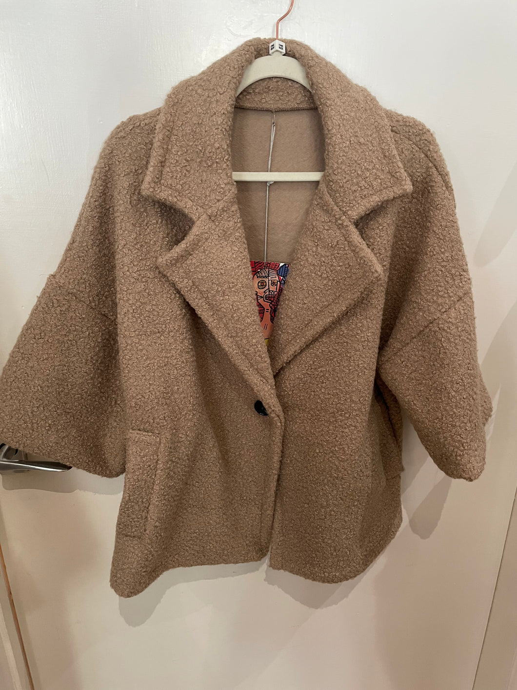 Beige Boucle Jacket 3/4 Sleeves One Size