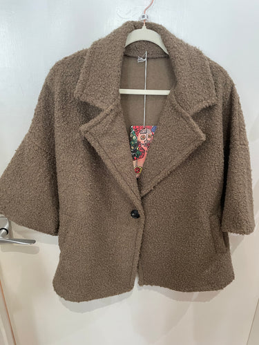 Taupe Boucle Jacket 3/4 Sleeves One Size