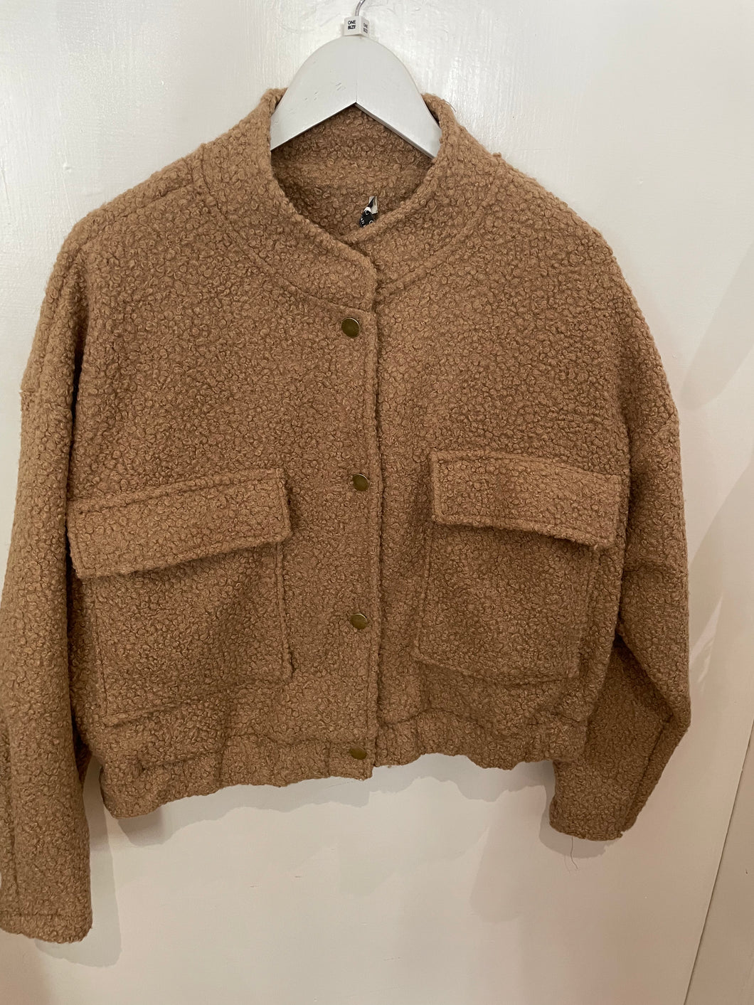 Camel Boucle Bomber Jacket One Size