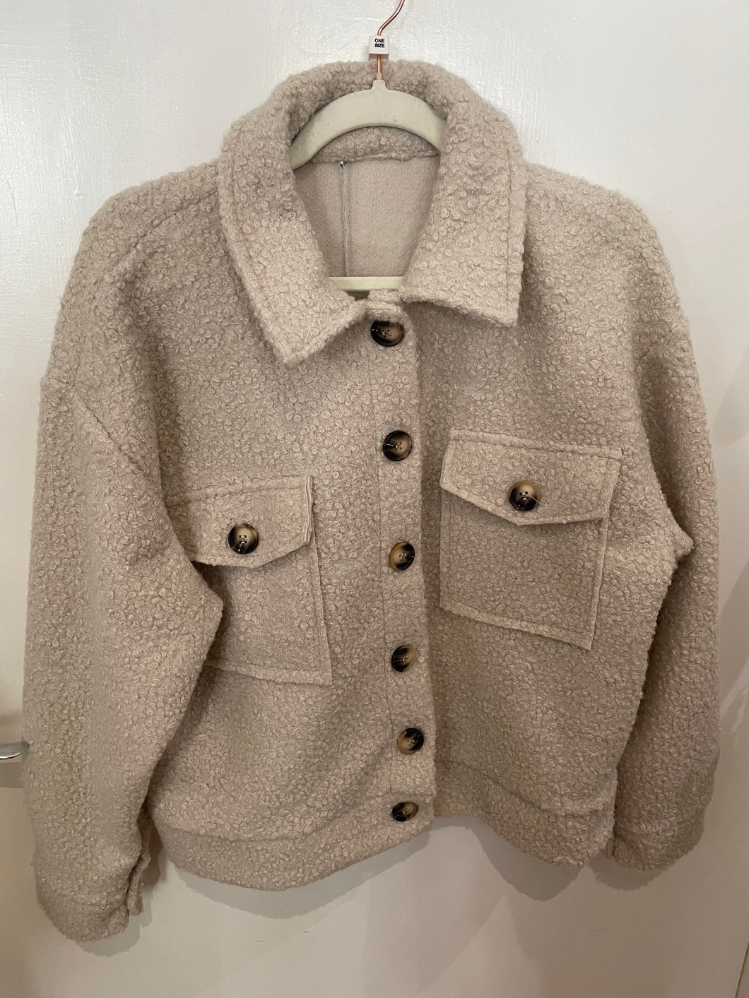 Cream Boucle Jacket with Buttons One Size