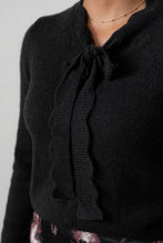 Load image into Gallery viewer, Elise Pointelle Tie Neck Jumper Black