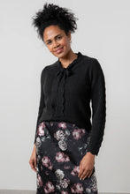 Load image into Gallery viewer, Elise Pointelle Tie Neck Jumper Black