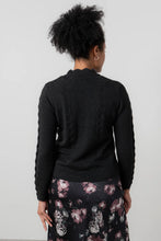 Load image into Gallery viewer, Elise Pointelle Tie Neck Jumper Black