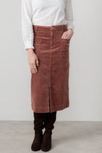 Load image into Gallery viewer, Lily &amp; Me Penrose stretch Jumbo Cord Midi Skirt Antique Rose