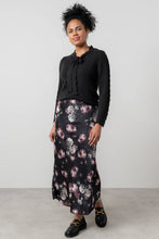 Load image into Gallery viewer, Lily &amp; Me Evelyn Floral Print Satin Midi Skirt Black
