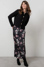 Load image into Gallery viewer, Lily &amp; Me Evelyn Floral Print Satin Midi Skirt Black