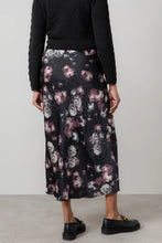 Load image into Gallery viewer, Lily &amp; Me Evelyn Floral Print Satin Midi Skirt Black
