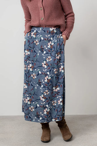 Lily & Me Alice Printed Midi Skirt Navy