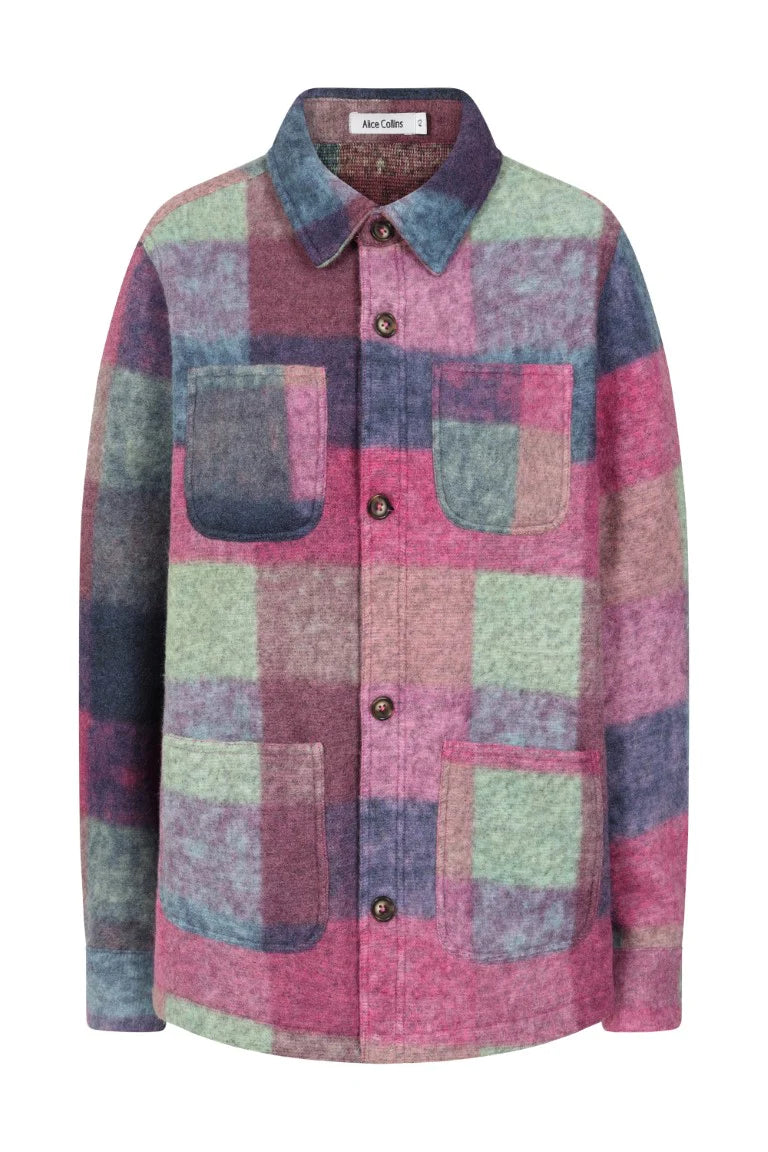 Alice Collins Elle Fleece Coverall Jacket Fuchsia Check