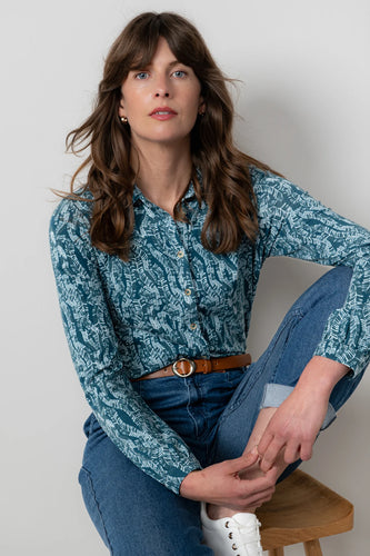 Lily & Me Bowbridge Printed Cotton Jersey Shirt Petrol