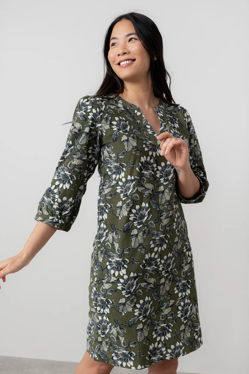 Lily & Me Harvest Cotton Pincord Shift Dress Moss
